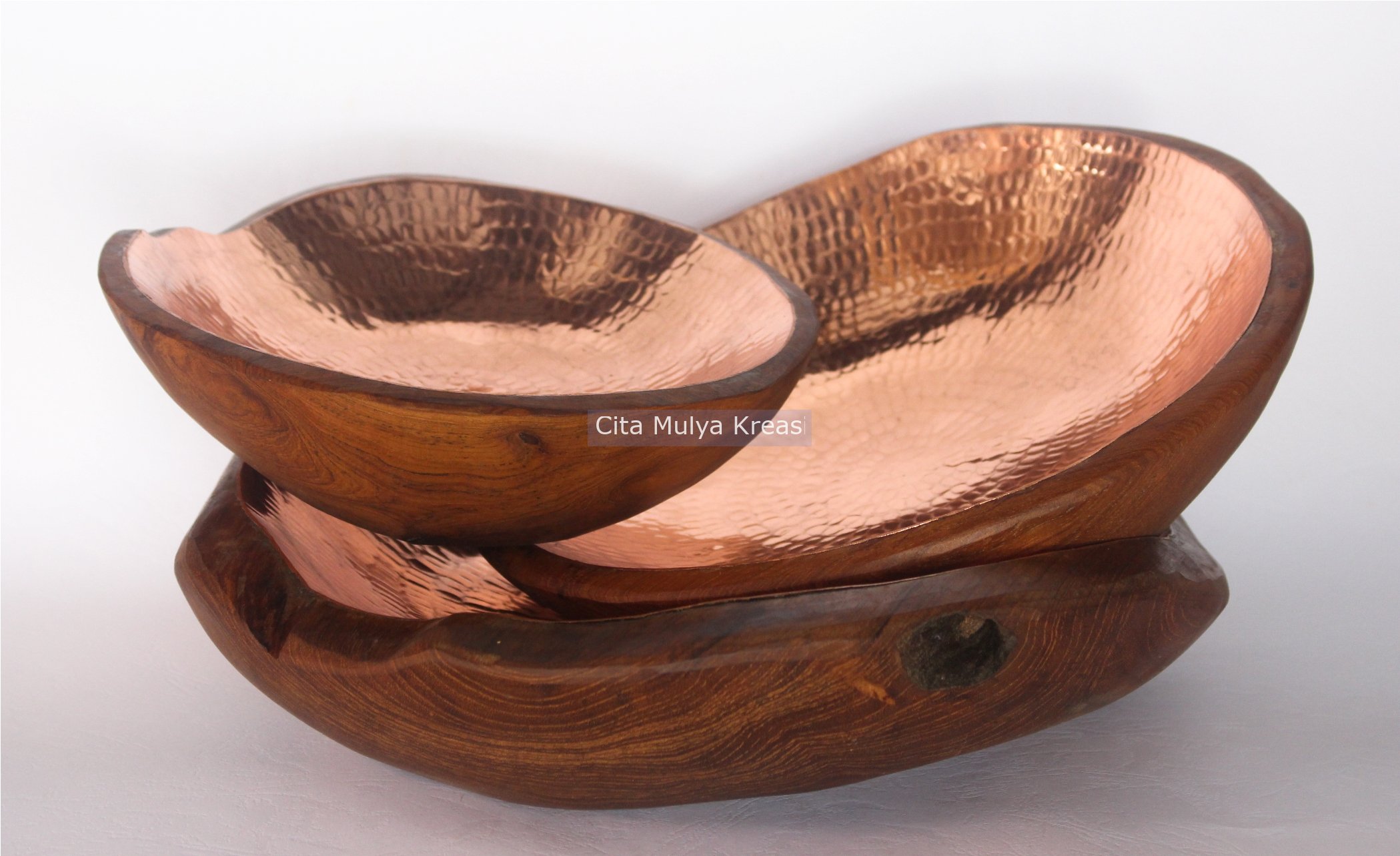 Teak Bowl with Copper Inlay set of 3 Cita Mulya Kreasi